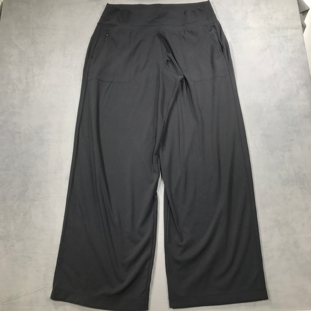 Athleta Womens Black Wide Leg Stretch Yoga Travel Pants XL High Rise Pockets